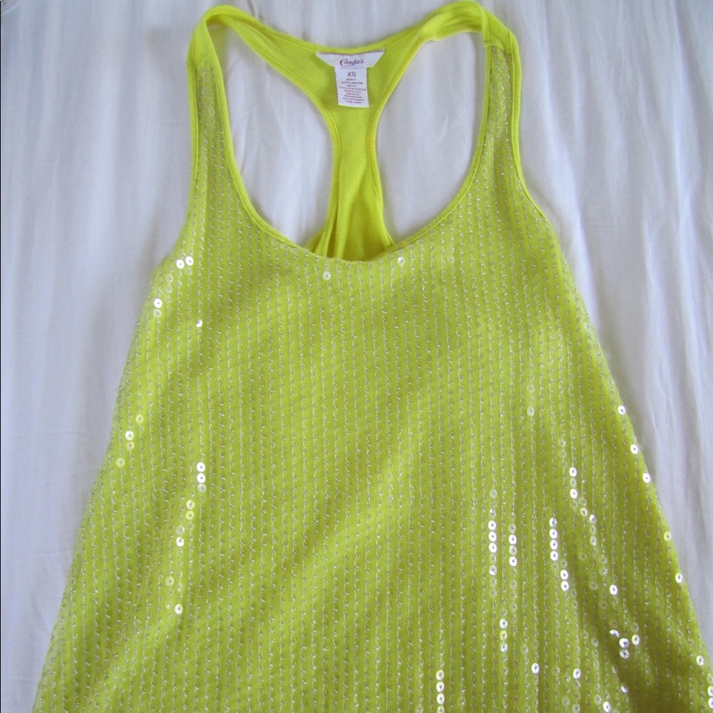 Lemon yellow sequin tank top